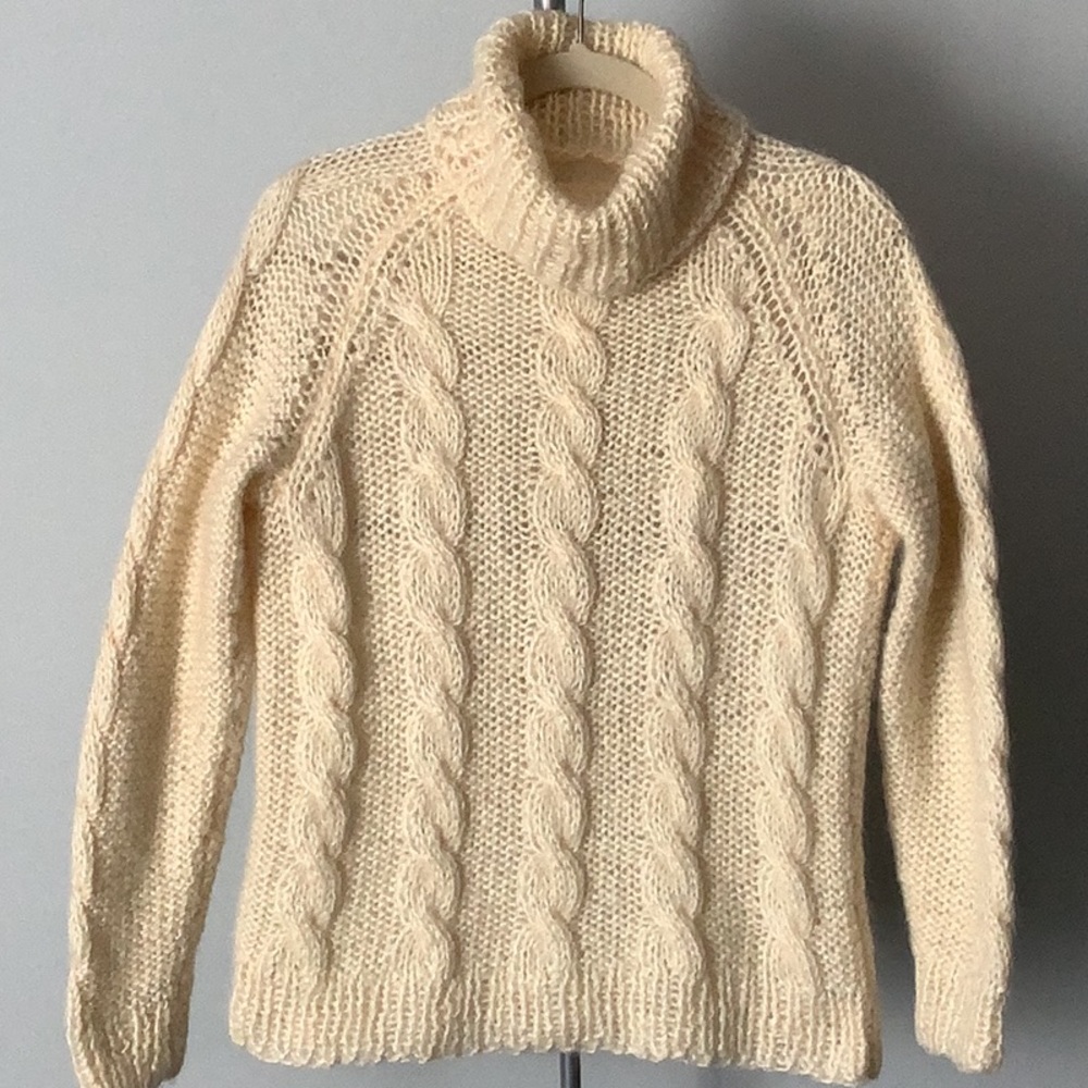 Handknit Mohair Cabled Turtleneck